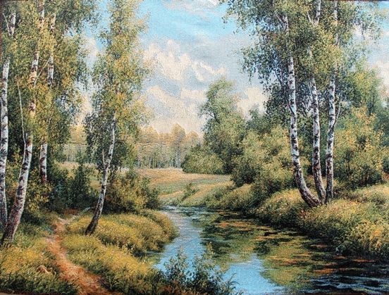 Картина Гобелен 50*60см "Берёзовый рай у реки"